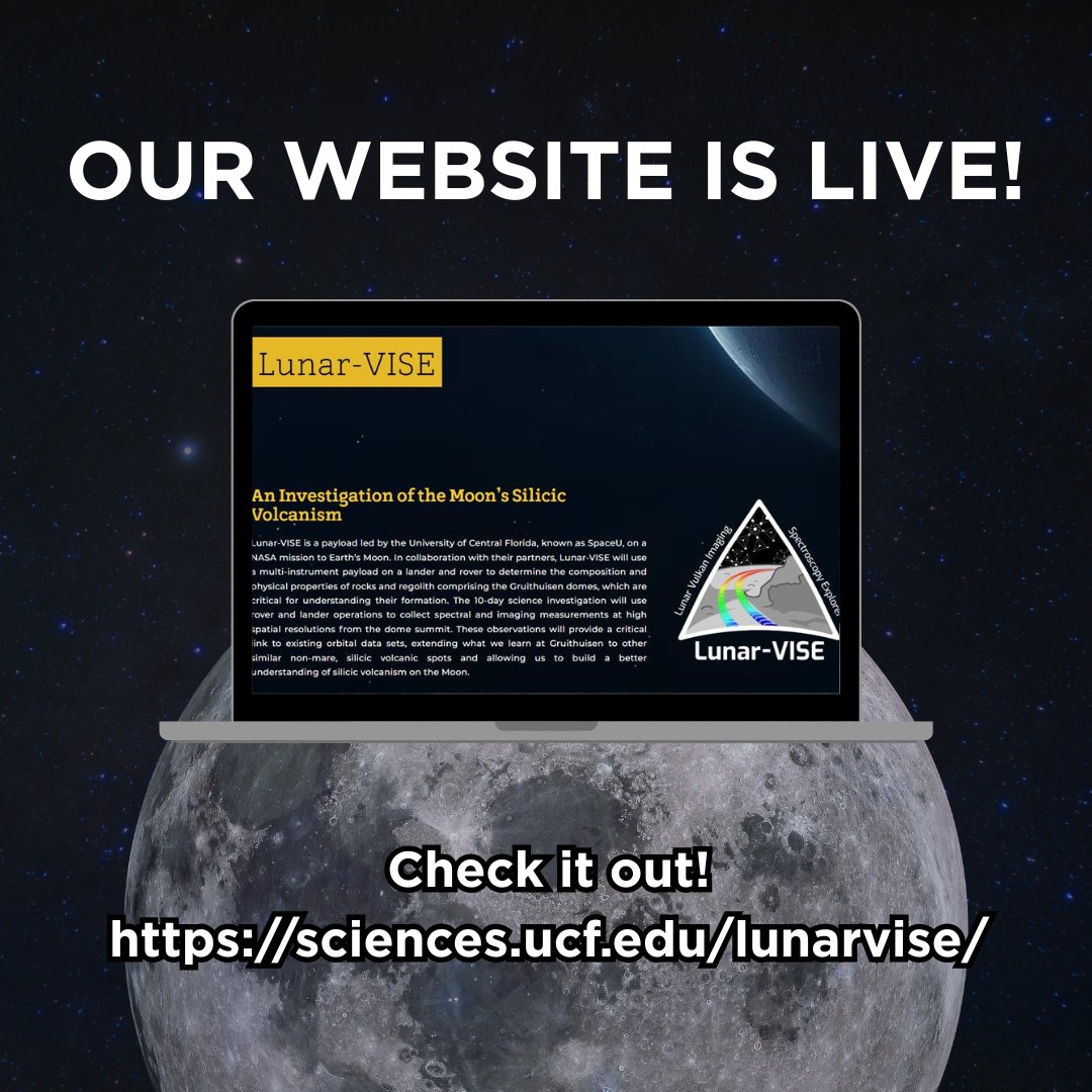We're live now! 💻 Visit our website to explore the science and team behind the Lunar-VISE payload, our journey to investigate the Moon’s silicic volcanism and its geologic past. 🌕

Link: sciences.ucf.edu/lunarvise/

#LunarVISE #Moon #LunarScience #LunarExploration #MoonResearch