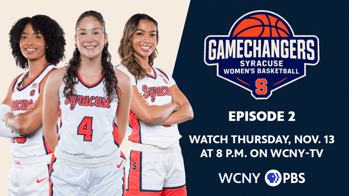 WCNYPBS's tweet photo. Don't miss an all-new episode of "Gamechangers" airing Thursday, Nov. 13 at 8 p.m. on WCNY-TV!

Missed the premiere? Stream Episode 1 anytime on-demand at https://t.co/6rqOT1N943.

@CuseWBB
@Cuse
@CuseCoachJack
@SeanDorcellus
#WCNY #PBS #Gamechangers #CuseWBB #SyracuseOrange https://t.co/qrp2svHEbP