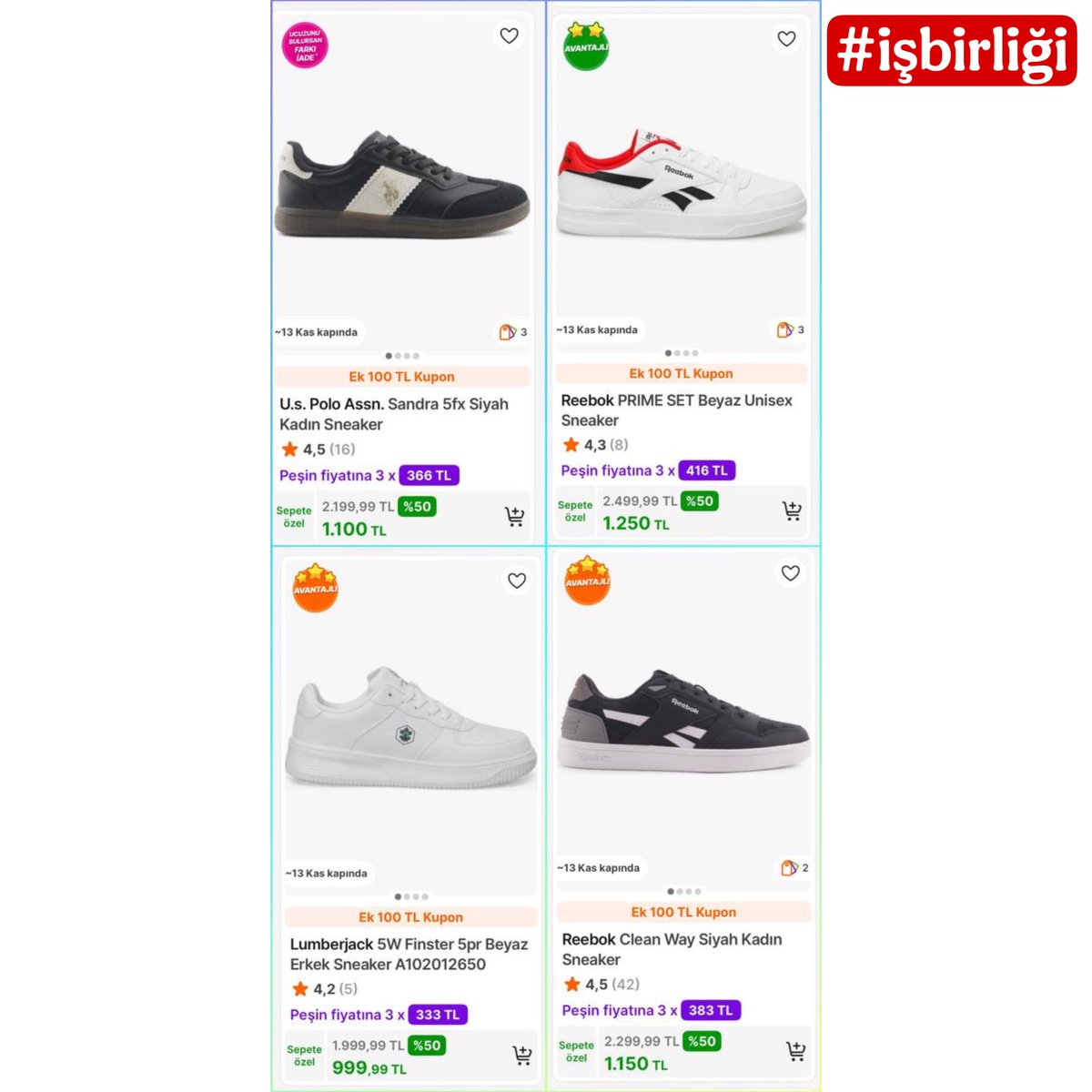 Flo’da linkteki ayakkabılarda sepette %50 indirim var şu an

Özellikle  3 yıldız olanlar çok iyi fiyata geliyor