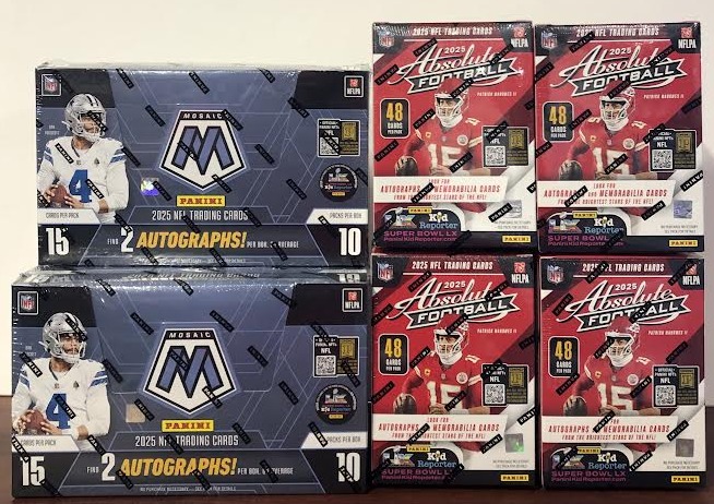 🔥🔥🔥Brand NEW In Store!!! 2025 Panini Mosaic Football hobby boxes and 2025 Panini Absolute Football blaster boxes have arrived. Stop in today to get yours before it's too late!! 🏈🏈🏈 @paniniamerica