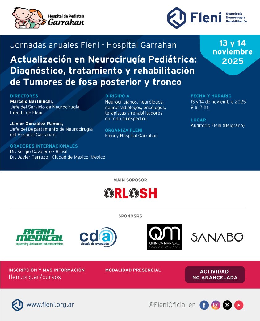 El próximo viernes vamos a participar con el Dr Willy Videla-Richardson de esta jornada de <a href="/FleniOficial/">Fleni</a>. Vamos a estar contando los avances de nuestros proyectos en glioma pediátrico y el biobanco que se está gestando para mejorar el estudio de estos tumores.