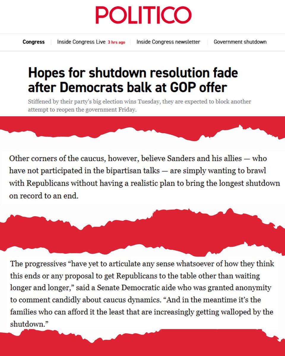 MarkAmodeiNV2's tweet image. It’s Day 38 of the shutdown, and Democrats have changed their tune time and time again. I wish I could offer a timeline for when this will end, but when one side keeps rewriting its own demands, predictability goes out the window. 

Meanwhile, Americans keep bearing the brunt.