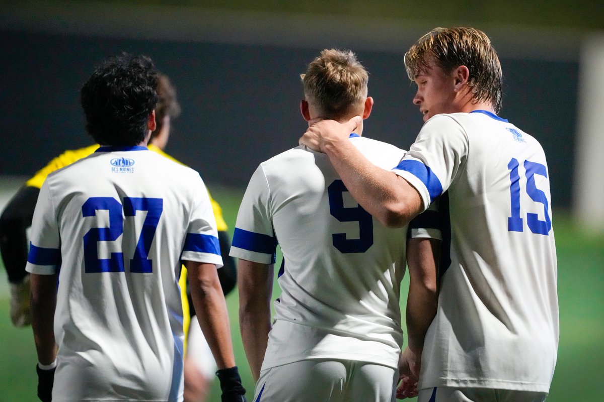 DrakeUniversity's tweet photo. Congratulations to Drake Men's Soccer on securing the 2025 Missouri Valley Conference regular season title! 🏆 The first championship in program history! 💙🤍 https://t.co/MtbVE0Ovs0