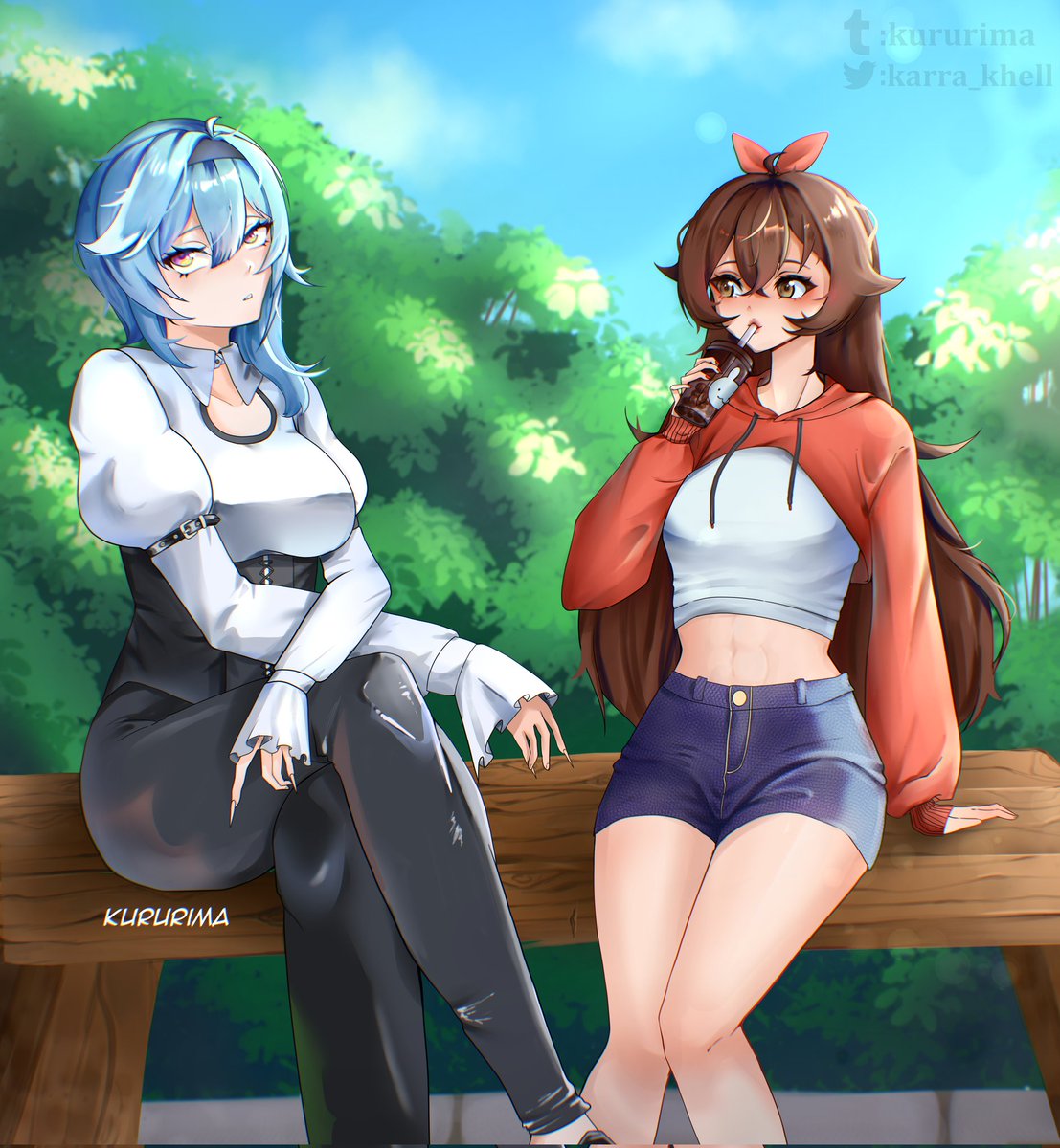 kururimart's tweet photo. Sunny days and sweet company ☀️💕

#Eulamber #Eula #amber 
#art #animeart https://t.co/Ryzaa1LnQ9