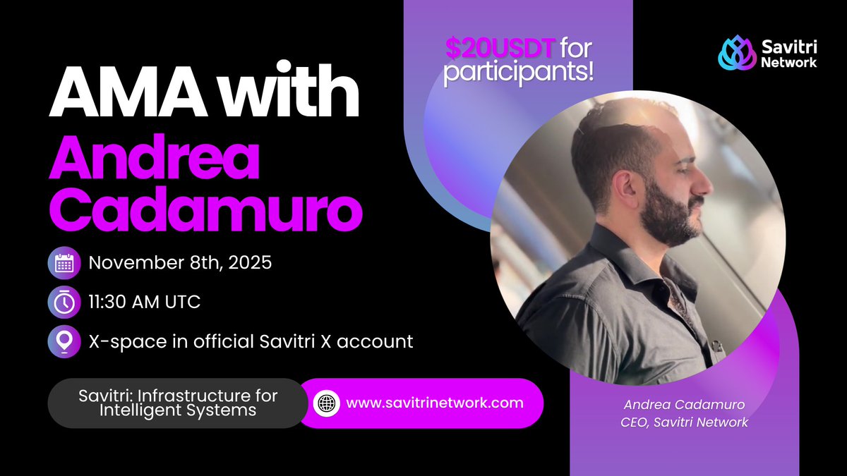 Savitri_Net's tweet image. Savitri AMA Incoming!  

📅 Time: 8th November 11:30 AM UTC 

📢Location:X-Space @Savitri_Net 

Got questions about Savitri? 

We&apos;ve got answers. Join us for an open AMA your chance to learn more, ask anything, and connect with the team. 
We will elect one winner with the best…