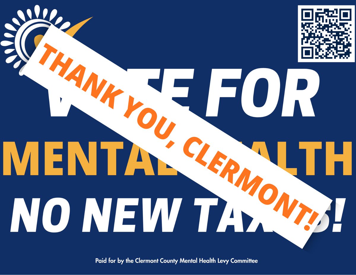 Thank you, Clermont County. 📷
We are grateful for your support in renewing the Mental Health &amp; Recovery Levy. Because of you, essential services will continue for children, adults, and families across our community.