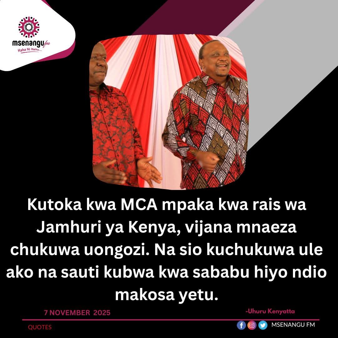 Kutoka kwa MCA mpaka kwa rais wa Jamhuri ya Kenya, vijana mnaeza chukuwa uongozi. Na sio kuchukuwa ule ako na sauti kubwa kwa sababu hiyo ndio makosa yetu.