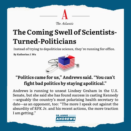 AnnieAndrewsMD's tweet image. Politics came for healthcare and the only way to fight back is by getting political. 

So proud to be one of many doctors running for office this cycle and so grateful for @314action and their support. 🇺🇸
