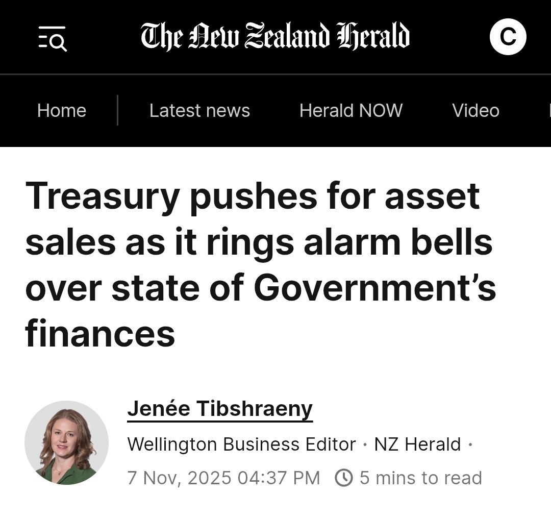-Cut government revenue w tax cuts for the rich
-Borrow record amounts
-Treasury says sell assets
-Sell public assets

This isn't an accident. It's been the plan from the start. Same formula as they ran in the 90s and under Key.