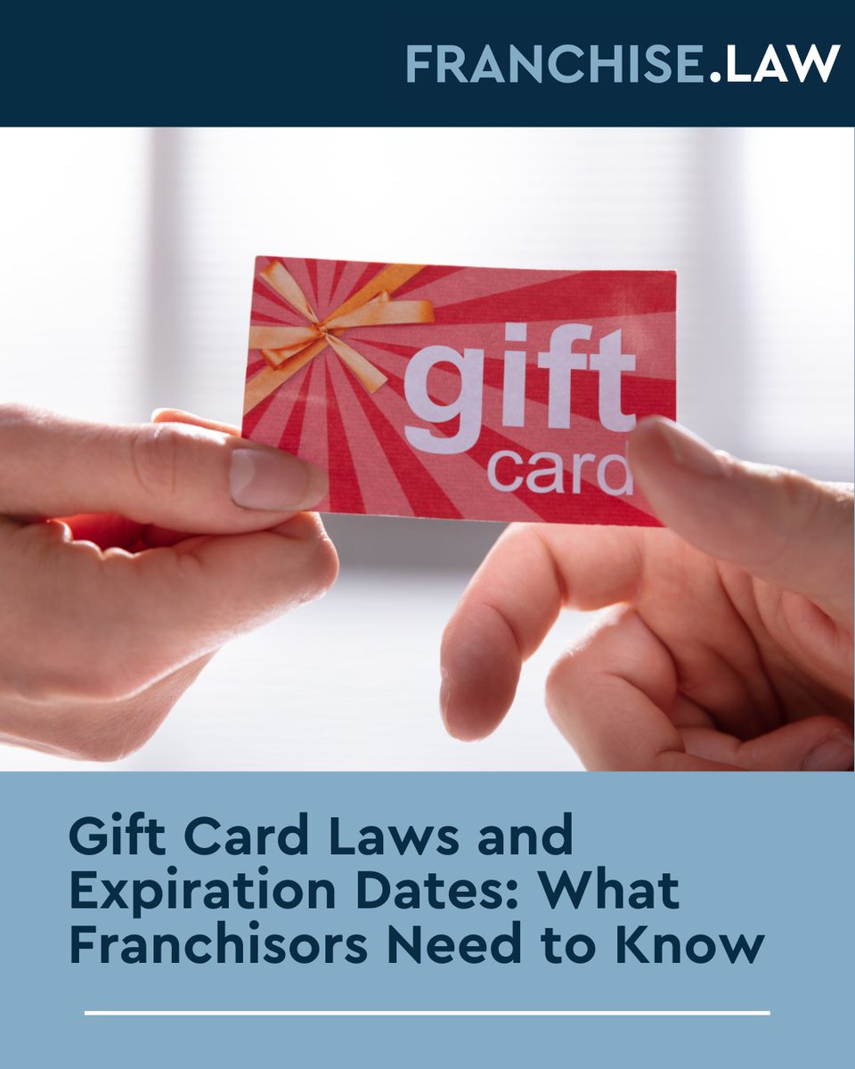 FranchiseLaw_NC's tweet image. Gift card laws matter. Avoid penalties by ensuring your franchise complies with NC and federal rules on expirations and fees.

franchise.law/franchise-comp…

#FranchiseLaw #FranchiseCompliance #Franchising