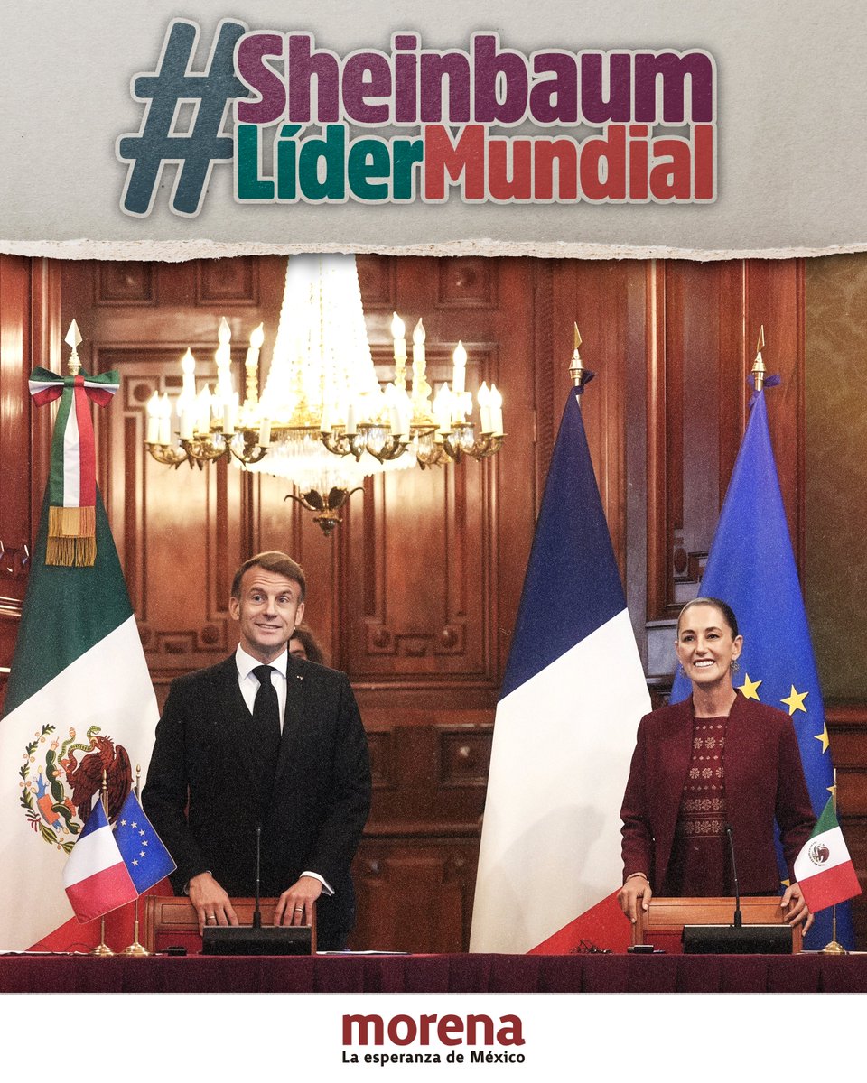 PartidoMorenaMx's tweet image. 🇲🇽🤝🇫🇷 Esta mañana, la Presidenta @Claudiashein recibió en Palacio Nacional al presidente francés @EmmanuelMacron.

México y Francia, como buenos amigos y socios, fortalecen los lazos de su relación diplomática basada en un sólido intercambio económico y cultural.…