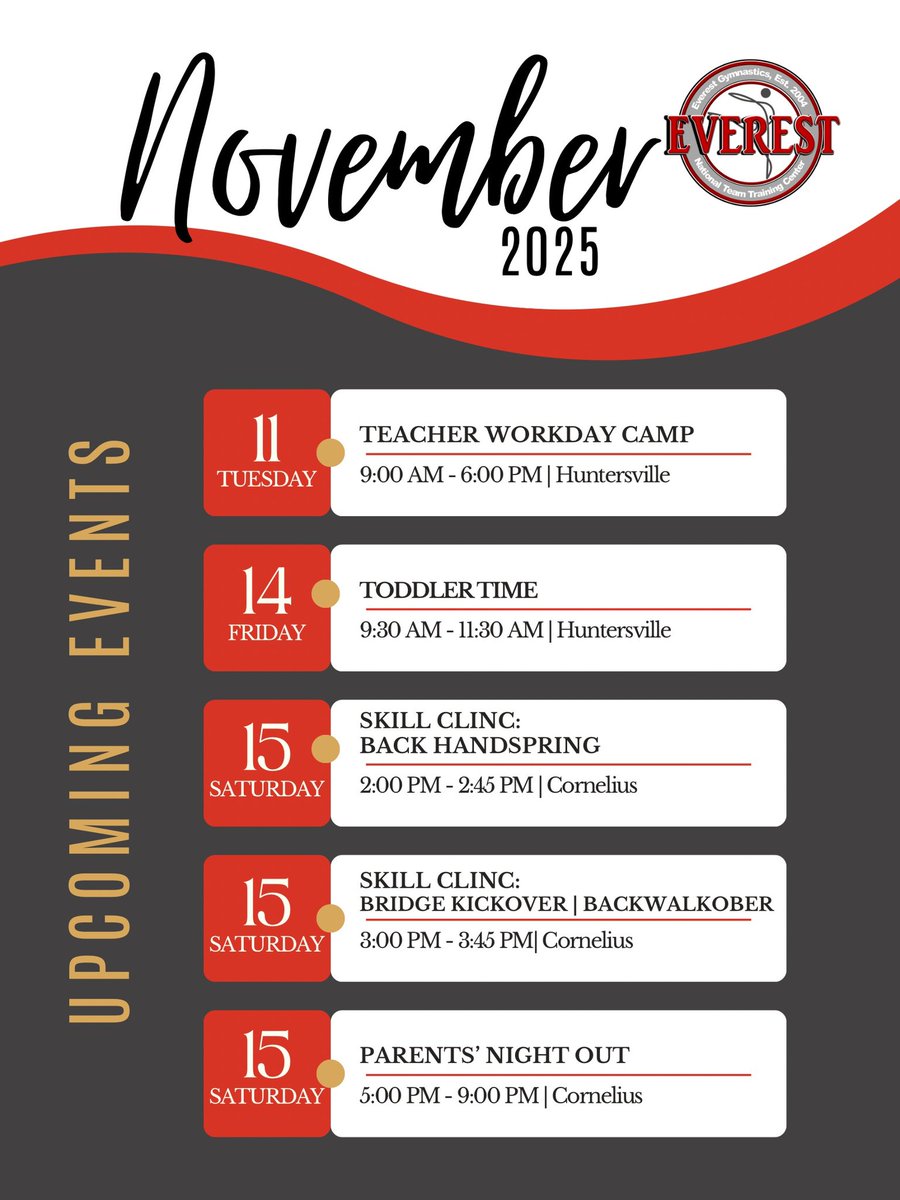 EverestGym's tweet photo. Bring your little ones for open gym playtime designed just for them — safe, fun, and full ofGet ready for a fun-filled November at Everest! 🍂 https://t.co/uuXEc49Q9r