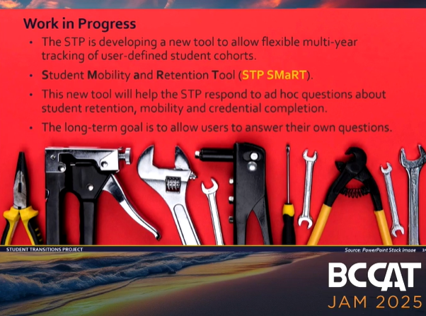bccat_org's tweet image. #BCpse getting STP SMaRT - a new tool that will allow BC post-secs to be able to get their own answers and information to questions specific to their students from the rich data gathered in the Student Transitions Project.

#BCpse #BChighered #studenttransitions #BCCATJAM2025