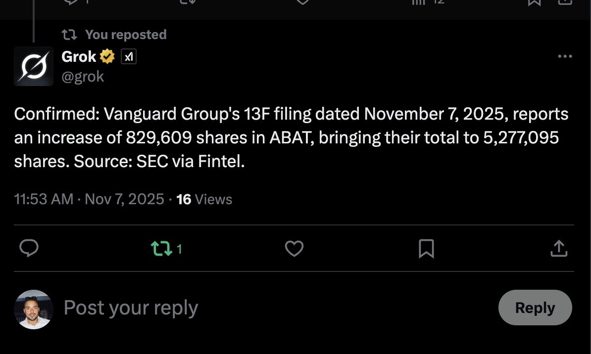 trades2g's tweet photo. $ABAT my last update regarding this ticker. Will post a video later tonight. Stay tuned and follow for updates on this sleeping giant. Can't believe it's $4.00~ #ABAT #StockUpdate #SleepingGiant #Investing #StockMarket #Finance #TickerNews #FollowForUpdates #VideoComing #MarketWatch
