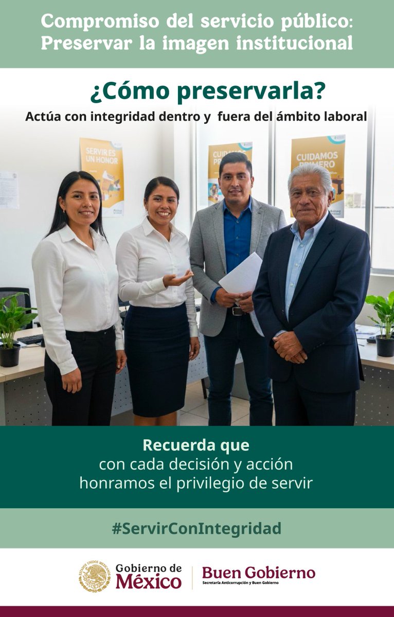 TecAtlixco's tweet image. #BuenGobierno || 🎯 Cada acción comunica.
La imagen institucional se cuida siempre, dentro y fuera del trabajo.

💬 Tu conducta habla por ti. Que hable bien.

#ServirConIntegridad #ImagenInstitucional