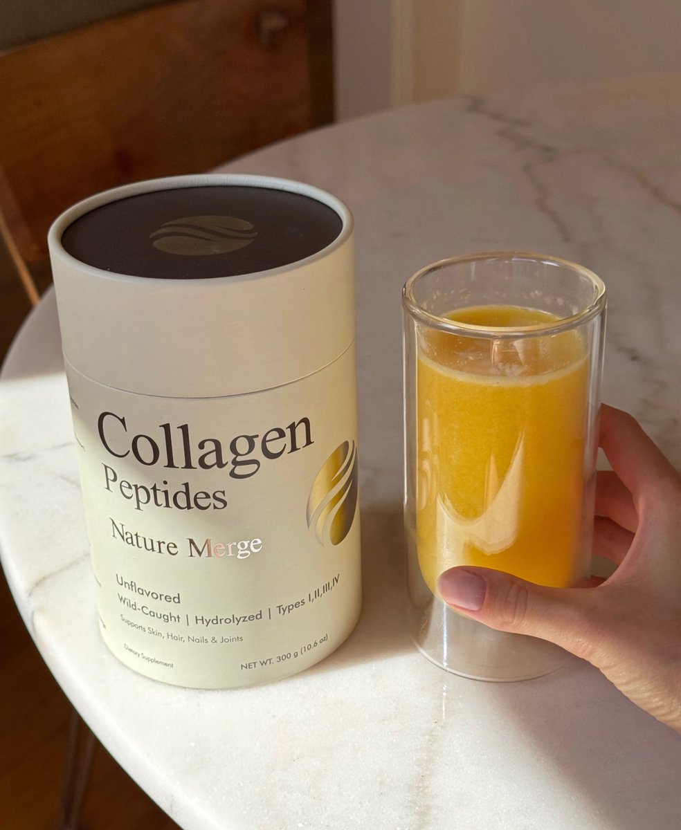 Morning essentials: Wild-caught marine collagen <a href="/naturemerge/">Nature Merge</a> + orange juice🍊