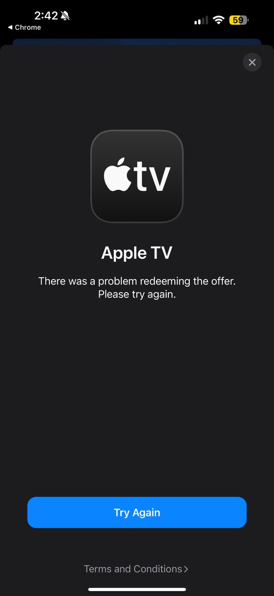 SmithJane1981's tweet image. @AppleTV why do you keep offering 30 days free through #GrubHub to then push through this convenient #errormessage to not own your offer that’s #Falseadvertising all of my followers cancel your #appletv #subscriptions until they fix this issue