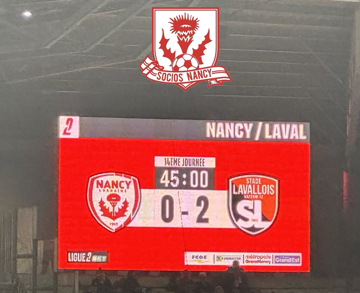 ＭＩ－ＴＥＭＰＳ Ａ ＰＩＣＯＴ 🔴⚽️ 
━━━━━━━━━━━━━━━━━

𝙉𝘼𝙉𝘾𝙔 0️⃣ / 2️⃣ 𝙇𝘼𝙑𝘼𝙇

🙄🤨

⚽️👎🏻 Maggiotti  17´SP
⚽️👎🏻  Camara 24´

👊🏻Allez Nancy ! 🔴⚪️