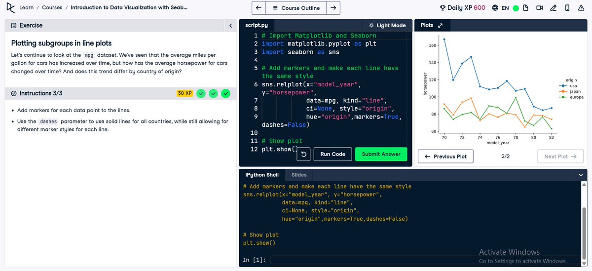 pamelavimbaishe's tweet image. Day 38 of the #50DaysOfDataScience challenge! 
Forget basic charts! The real power of Seaborn lies in exploring complex relationships and creating multi-panel stories. I&apos;m diving deep into Relational Plots to master how two quantitative variables interact.