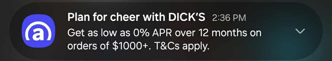 ChefWade4's tweet photo. @Affirm coming in hot with “Plan for cheer with DICK’S.”
Somewhere a marketing team is both proud and terrified. 💀👏

 #Affirm #MarketingWin #FunnyAF #AdOfTheYear #DICKSsportinggoods https://t.co/bkfAqYuHPj