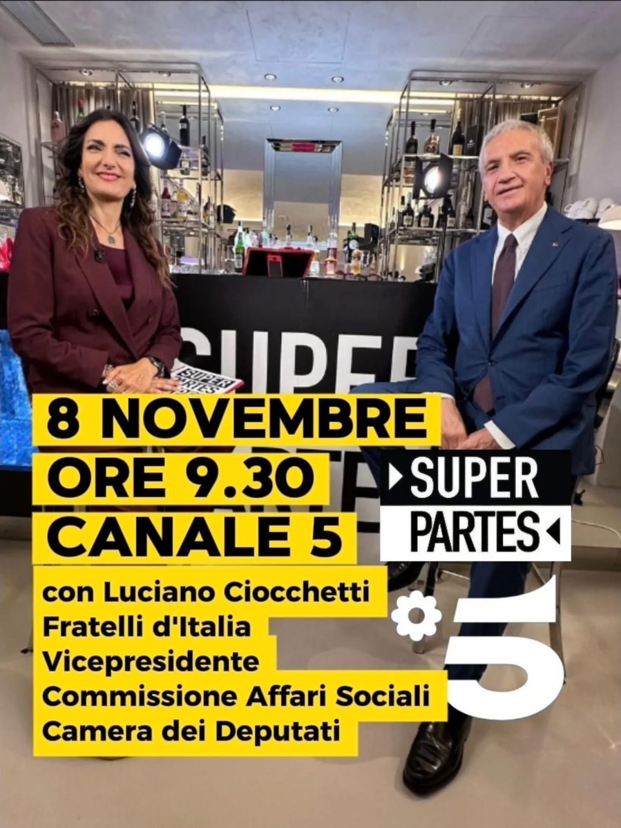 Domani vi aspetto in diretta su Canale 5
Sarò ospite di SuperPartes, in onda sabato 8 novembre alle ore 9.30, con la conduzione di Safiria Leccese.

Vi aspetto domani mattina su Canale 5
#SuperPartes #Canale5 #LucianoCiocchetti  #AffariSociali #CameraDeiDeputati