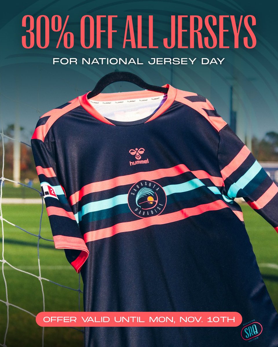 Happy National Jersey Day! 🌴

We’re celebrating the right way with 30% OFF all jerseys! Offer ends on Monday, November 10th. 

Shop jerseys at sarasotaparadise.us/jerseys