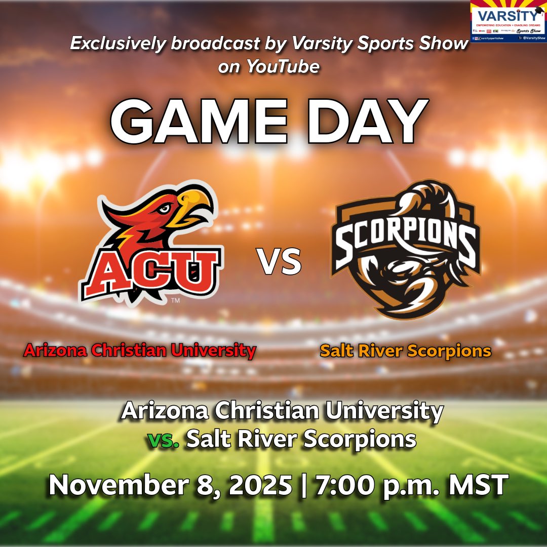 TUNE in this upcoming Saturday night as Arizona Christian University competes against the Salt River Scorpions 🙌🏻‼️

Exclusively broadcast by Varsity Sports Show YouTube 🎥

#VarsitySportsShow #JUCOPRODUCT #football #GameDay