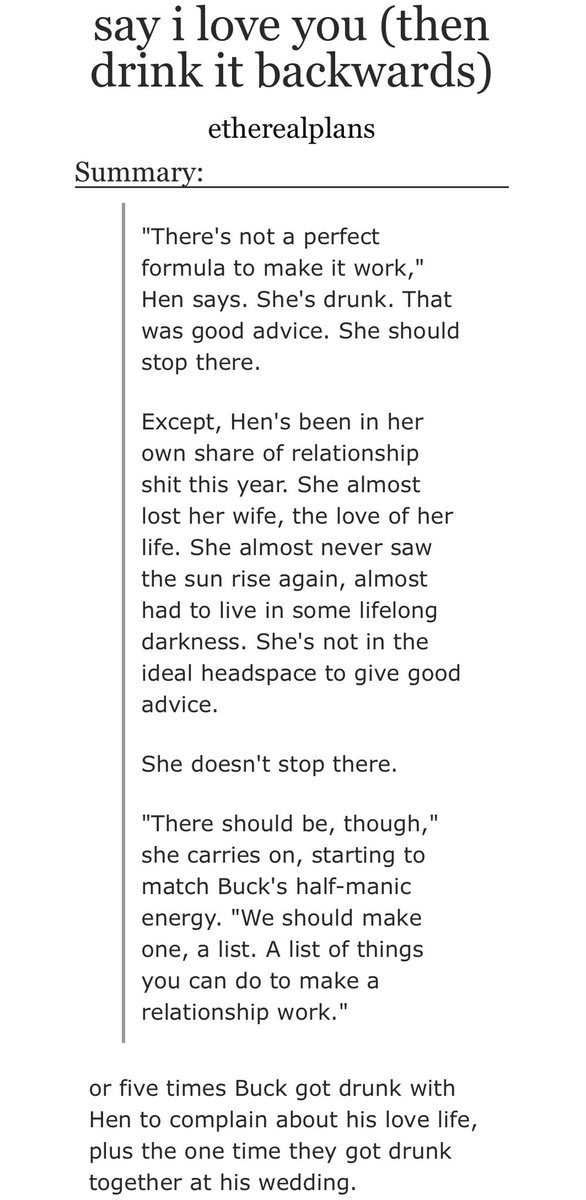 say i love you (then drink it backwards)

oneshot | 8.9k | general 

• buddie endgame
• hen &amp; buck friendship
• eddie haunts the narrative
• for <a href="/stewyroyz/">marvin 🔗 | vgen open 📌</a> as a part of <a href="/911Actions/">911 Gotcha for Gaza 🇵🇸</a>! thank you for donating 🩷

🔗 archiveofourown.org/works/73838521