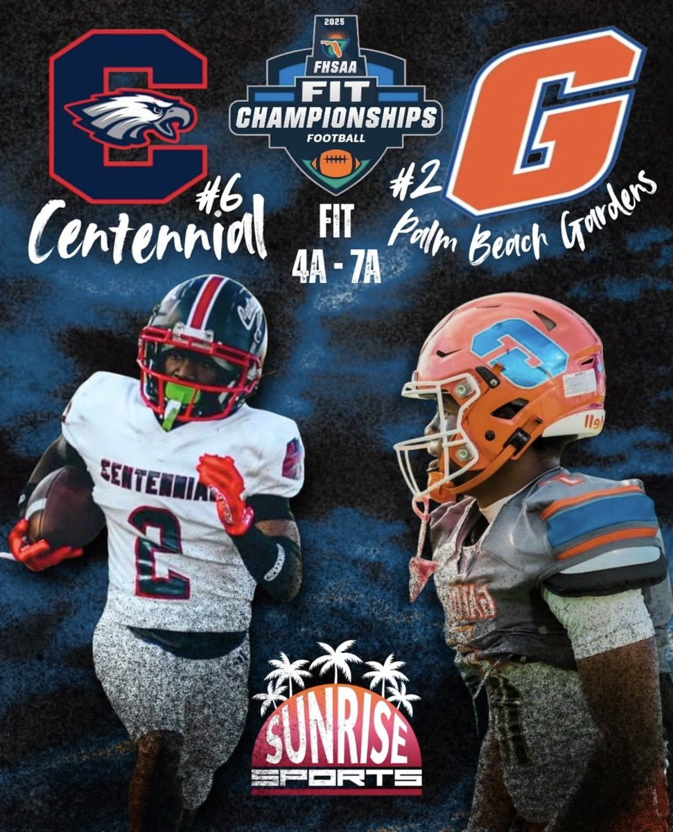 Catch us at 7:00pm next Thursday 11/13/25 vs Palm Beach Gardens in the first round of the  <a href="/FHSAA/">FHSAA</a> 2025 FIT 4A-7A Championships!

<a href="/Cen10_Football/">Centennial Football</a> <a href="/Coach_T4/">Jacob Turay</a> <a href="/Coach_Hawk55/">Joe Louis Hawkins III</a> <a href="/CoachDustinPao/">Dustin Paonessa</a> <a href="/ColeMallan/">Coach Cole</a>