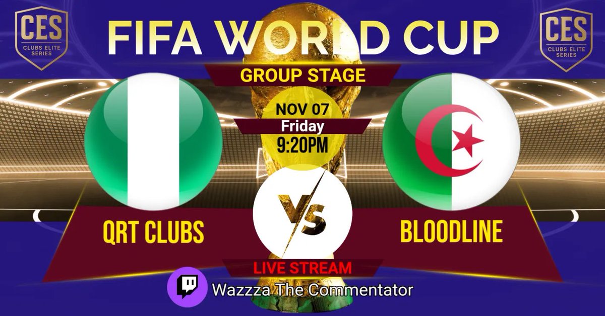 CES World Cup action tonight! 🔥

Catch the group stage matches live on Twitch: twitch.tv/wazzzathecomme…
 <a href="/ces_bloodline/">Bloodline</a> 
🕗 Kick-off: 9:20 PM 🇬🇧

#CESWorldCup #FC26 #ProClubs