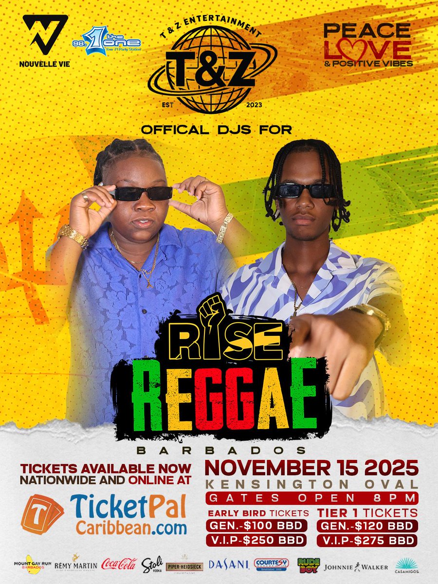 𝑻&amp;𝒁 𝑨𝒓𝒆 𝑪𝒐𝒎𝒊𝒏𝒈 𝑰𝒏 𝑯𝒐𝒕! 🔥🎧
Just a reminder — the dynamic duo DJs T&amp;Z will be setting the vibes at 𝗥𝗜𝗦𝗘 𝗥𝗲𝗴𝗴𝗮𝗲 on November 15 at Kensington Oval!

#RiseReggae #DJsTandZ #ReggaeVibes #CaribbeanEnergy #BarbadosEvents #VisitBarbados