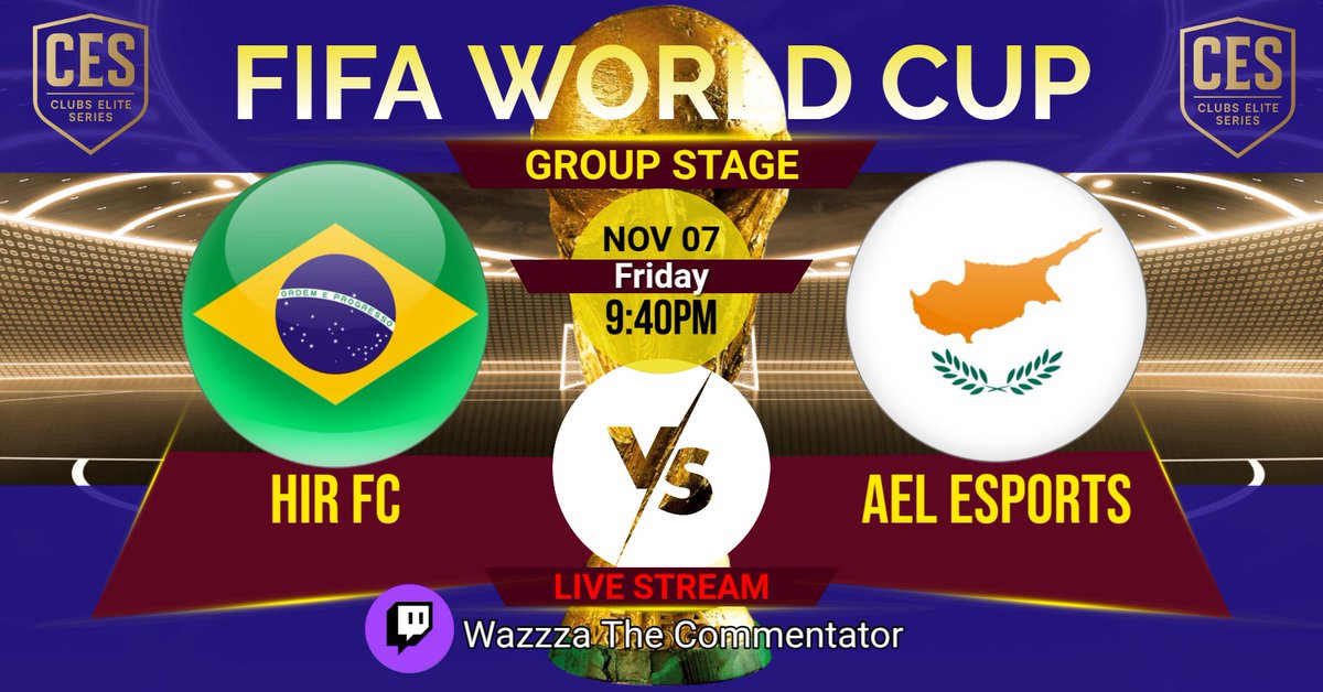 CES World Cup action tonight! 🔥

Catch the group stage matches live on Twitch: twitch.tv/wazzzathecomme…
 
🕗 Kick-off: 9:15 and 9:40 PM 🇬🇧

#CESWorldCup #FC26 #ProClubs