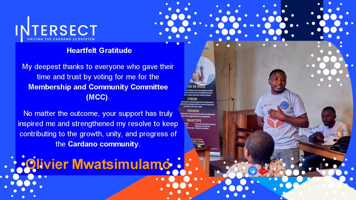 OlivierMWATSIM1's tweet image. Through these Intersect committee elections closing today, Nov 7, 2025, I’ve once again realized how fair and inspiring the #Cardano ecosystem truly is.
Whatever the outcome on Nov 14, my heartfelt thanks go to everyone who supported me in any way during this process. 🙏🙏