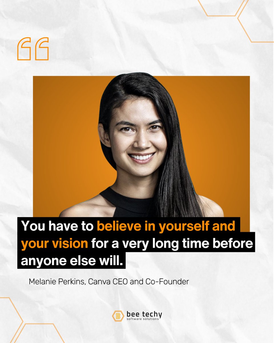 beetechyllc's tweet image. “You have to believe in yourself and your vision for a long time before anyone else will.” -Melanie Perkins, @canva 

Every founder’s story starts here 🐝

#BeeTechy #StartupMindset #Canva #FounderLife