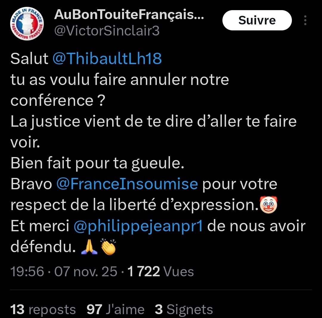 Ptdr. Les complotistes fan de Trump sont trop heureux de pouvoir s'appuyer sur les institutions judiciaires qu'ils conchient le reste du temps. 
Et comme ce sont des pleutres d'une couardise insensée, ils préfèrent parler de moi.
Profitez de Vierzon vous y serez pas l'an prochain