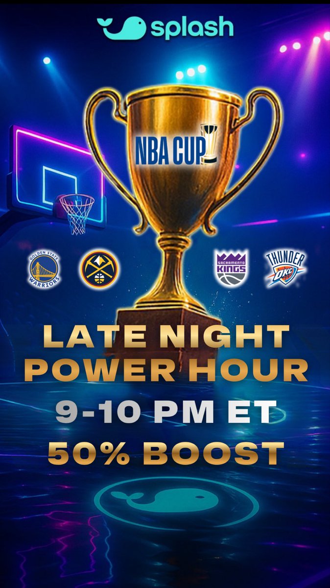 🏀 GET READY FOR THE NBA CUP POWER HOURS 🏀

Set an alarm and get ready to get your 50% boosts on your NBA entries tonight 🐋

Claim using this link: link.splashsports.com/6OOI/Twitter