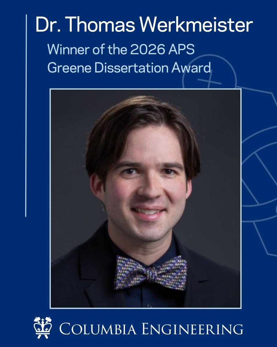 🚀 Big congrats to <a href="/CUSEAS/">Columbia Engineering</a> <a href="/APAMMSECU/">APAM & MSE @ Columbia Engineering</a> Thomas Werkmeister for winning the APS Richard L. Greene Dissertation Award for his pioneering work with graphene-based quantum Hall interferometers and anyon braiding. shorturl.at/twiEH
#QuantumPhysics #Graphene #APS2026