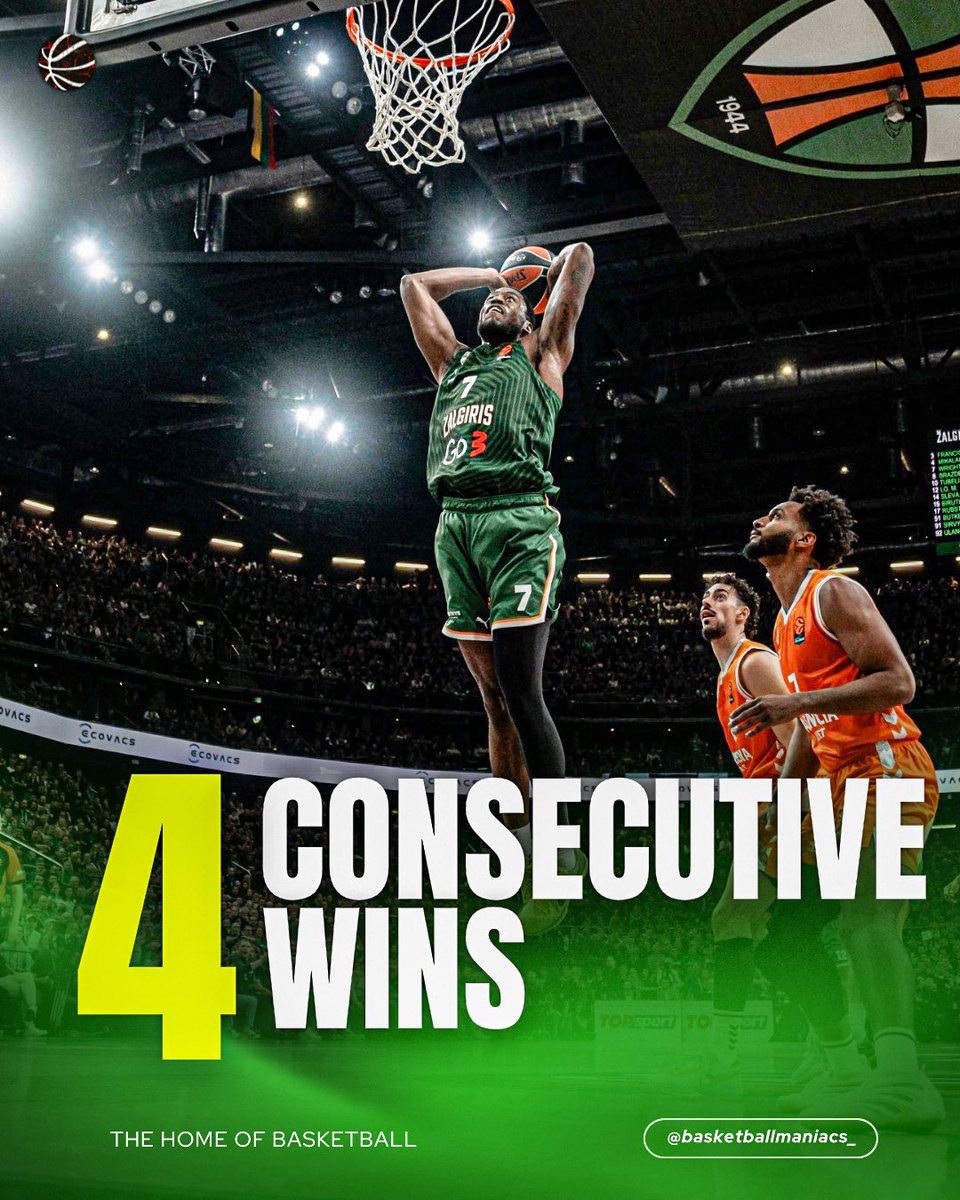 bballmaniacs_'s tweet image. Zalgiris is UNSTOPPABLE! 🔥

Another big win — 86–77 over Valencia!

Four straight victories and sitting at the top of the EuroLeague standings! 💚💪 

#zalgiris #kaunas #valencia #euroleague #paobc #olympiacosbc