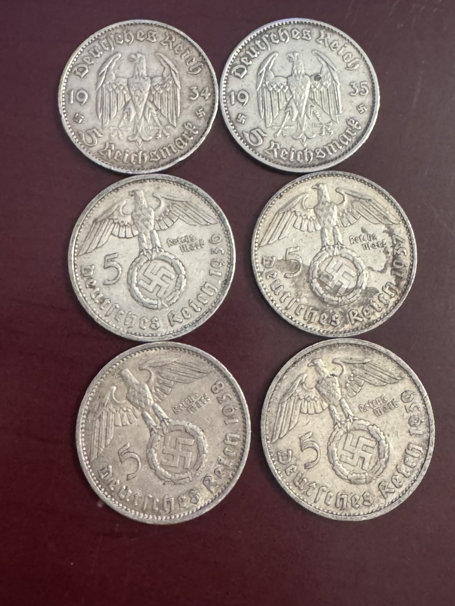 eustacker's tweet image. Junk Silver Reichmark coins from Pre WW2 Nazi Germany stack is growing strong!! Now all minted years in possession. 
💪🏻 
#Collectibles #NaziCoins