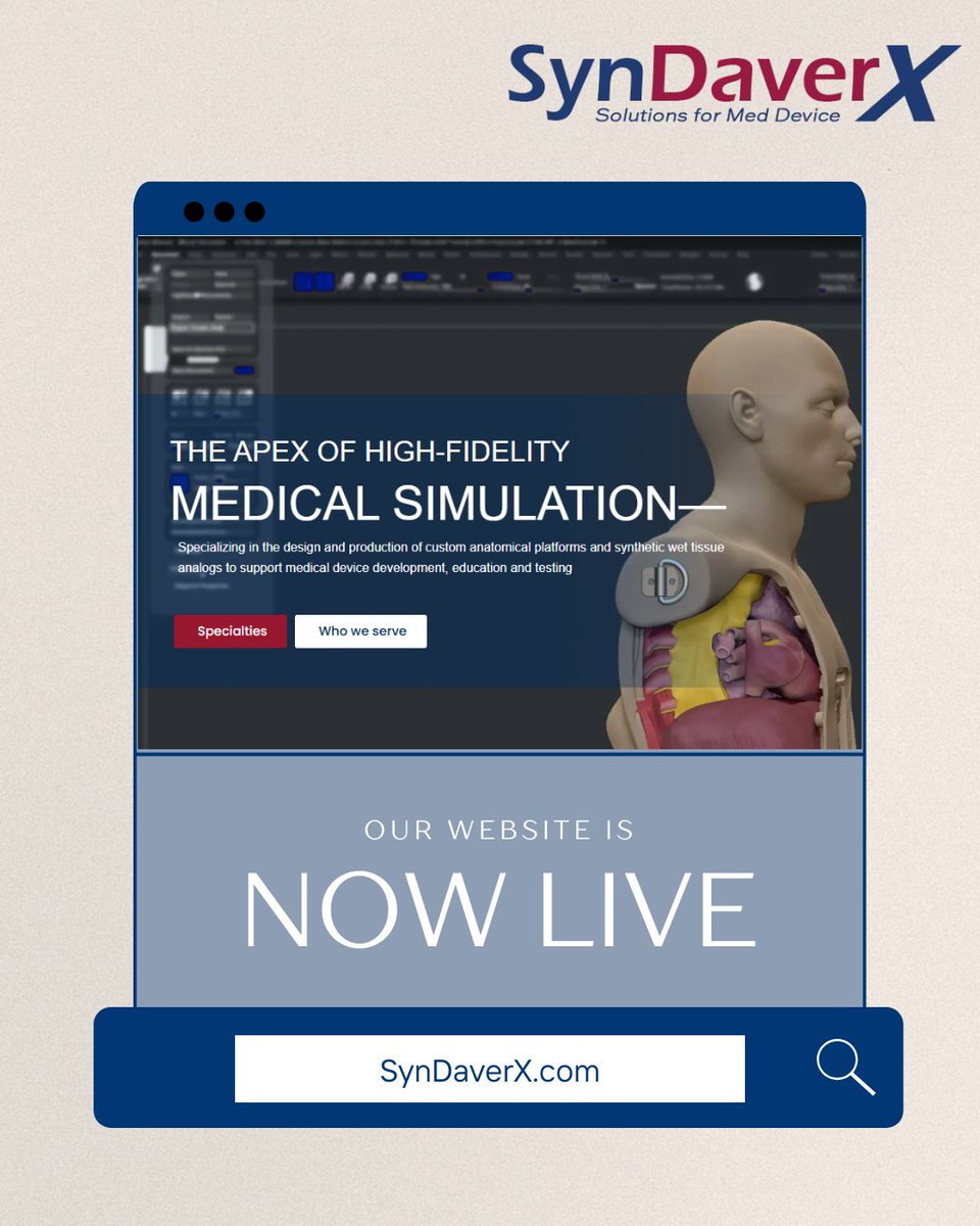 syndaver's tweet image. Big news for our med device partners! 

The SynDaverX Shop Page is now LIVE! 

You can now purchase all your synthetic tissue and vascular model components directly on our website.
#SynDaverX #MedicalSimulation #MedDevice #BiomedicalEngineering #SyntheticTissue