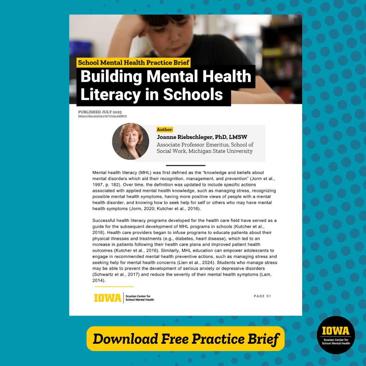 iowa_scsmh's tweet photo. Students who understand mental health are more likely to manage stress, seek help, and thrive 🫶

Our new practice brief, Building Mental Health Literacy in Schools, explores prevention pathways, interventions, and implications for educators.

📘 Download: https://t.co/zOWuf9Zb3t https://t.co/L8K7gOxhvX