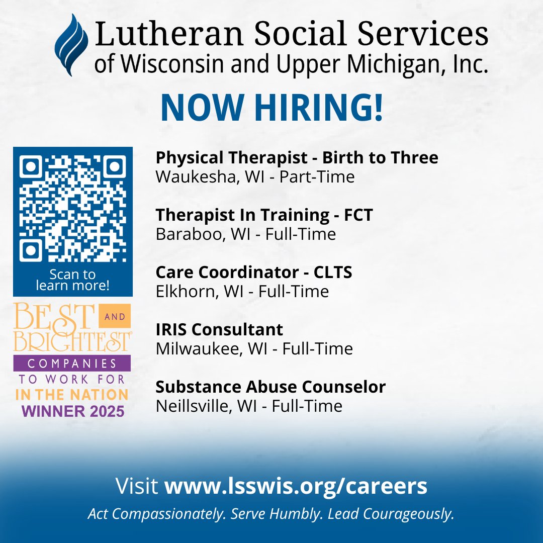 #LSS is #hiring!

It's simple: Choose a passion, not a job.

Here are five NEW openings that may be the perfect next step in your career:

Find out more about all of LSS' career opportunities at recruiting2.ultipro.com/LUT1001LSS/Job…

#socialservices #servantleadership #Wisconsin #jobs