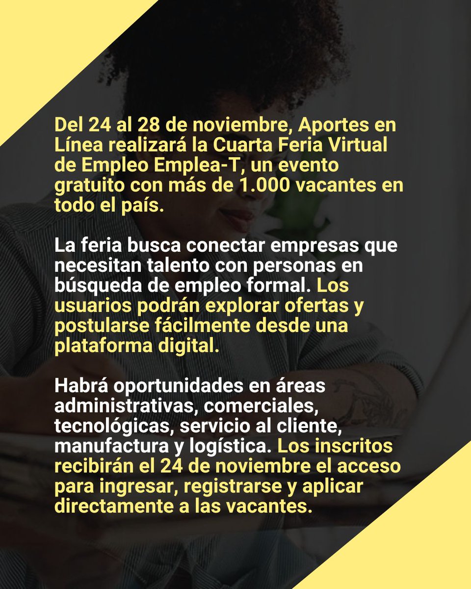 ADNMedellin's tweet photo. ¿Buscando trabajo? 💼✨ La feria virtual Emplea-T llega con más de 1.000 oportunidades a un clic. #Empleo #FeriaLaboral #AportesEnLínea #adnvida
📍Conoce más en https://t.co/IoeR9FKSvW https://t.co/EpCsoj1U0q