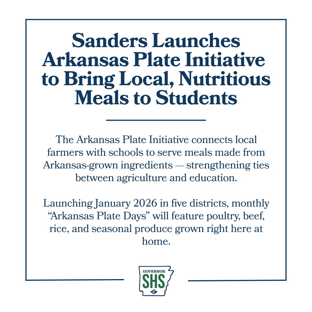 Arkansas students + Arkansas farms = the perfect plate.

This year, we’re bringing farm to cafeteria with the Arkansas Plate Initiative – connecting local farmers and students through fresh, Arkansas-grown meals.