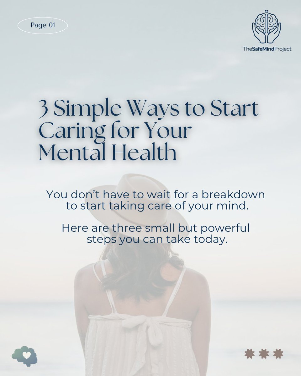 safemindproject's tweet photo. You don’t have to do too much to care for your mental health.

It starts with small, consistent choices, pausing, resting, checking in, and reaching out.

Try one of these three steps today, and notice how your mind responds. https://t.co/IE7Eh4XifH