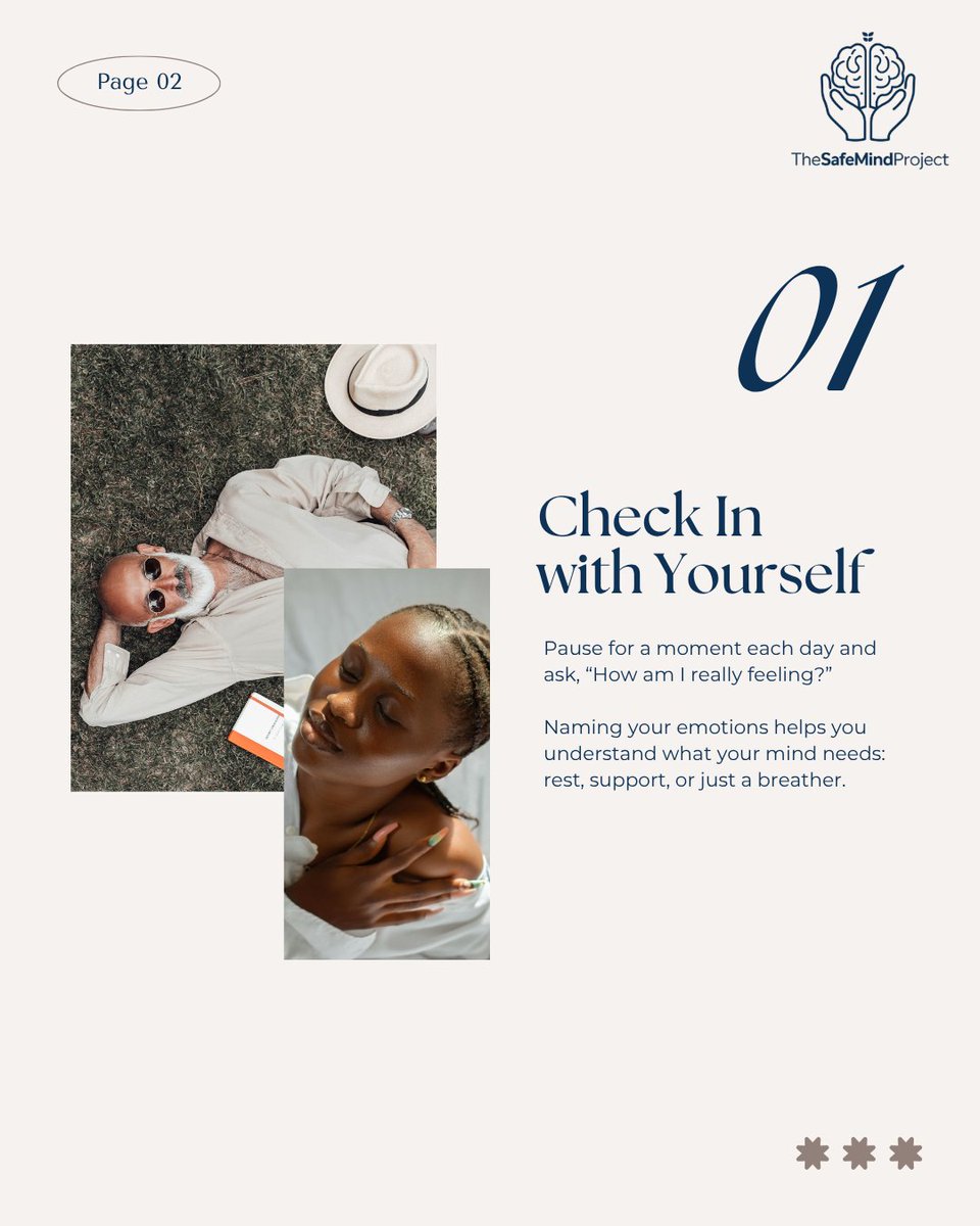 safemindproject's tweet photo. You don’t have to do too much to care for your mental health.

It starts with small, consistent choices, pausing, resting, checking in, and reaching out.

Try one of these three steps today, and notice how your mind responds. https://t.co/IE7Eh4XifH