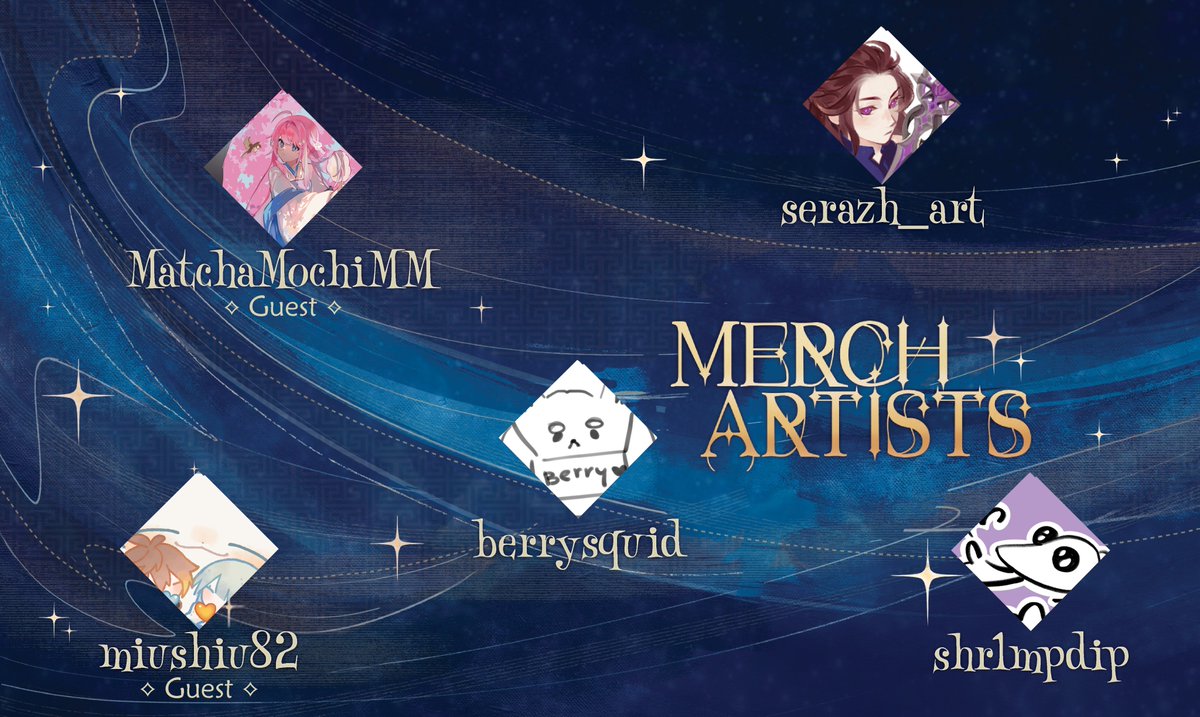 🔶MERCH ARTISTS💠

<a href="/MatchaMochiMM/">抹茶餅MM</a> 
<a href="/miushiu82/">Miyuyao6🍋</a> 
<a href="/berrysquid/">berry the squid 🍓✨</a> 
<a href="/serazh_art/">esze💤</a> 
<a href="/shr1mpdip/">shrimp</a>