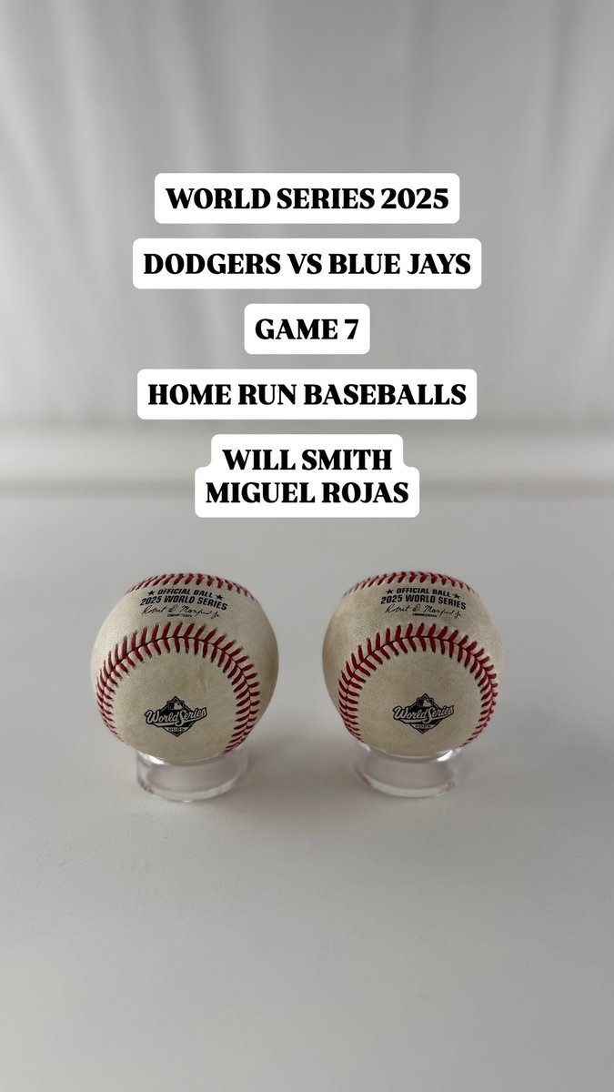 SCPAuctions's tweet image. Once in a lifetime opportunity to bid on two priceless baseballs from Game 7 of the 2025 World Series. Miguel Rojas and Will Smith home run baseballs available now on our website through November 22nd! #worldseries #dodgers #ladodgers #ohtani #shoheiohtani #homerun #mlb