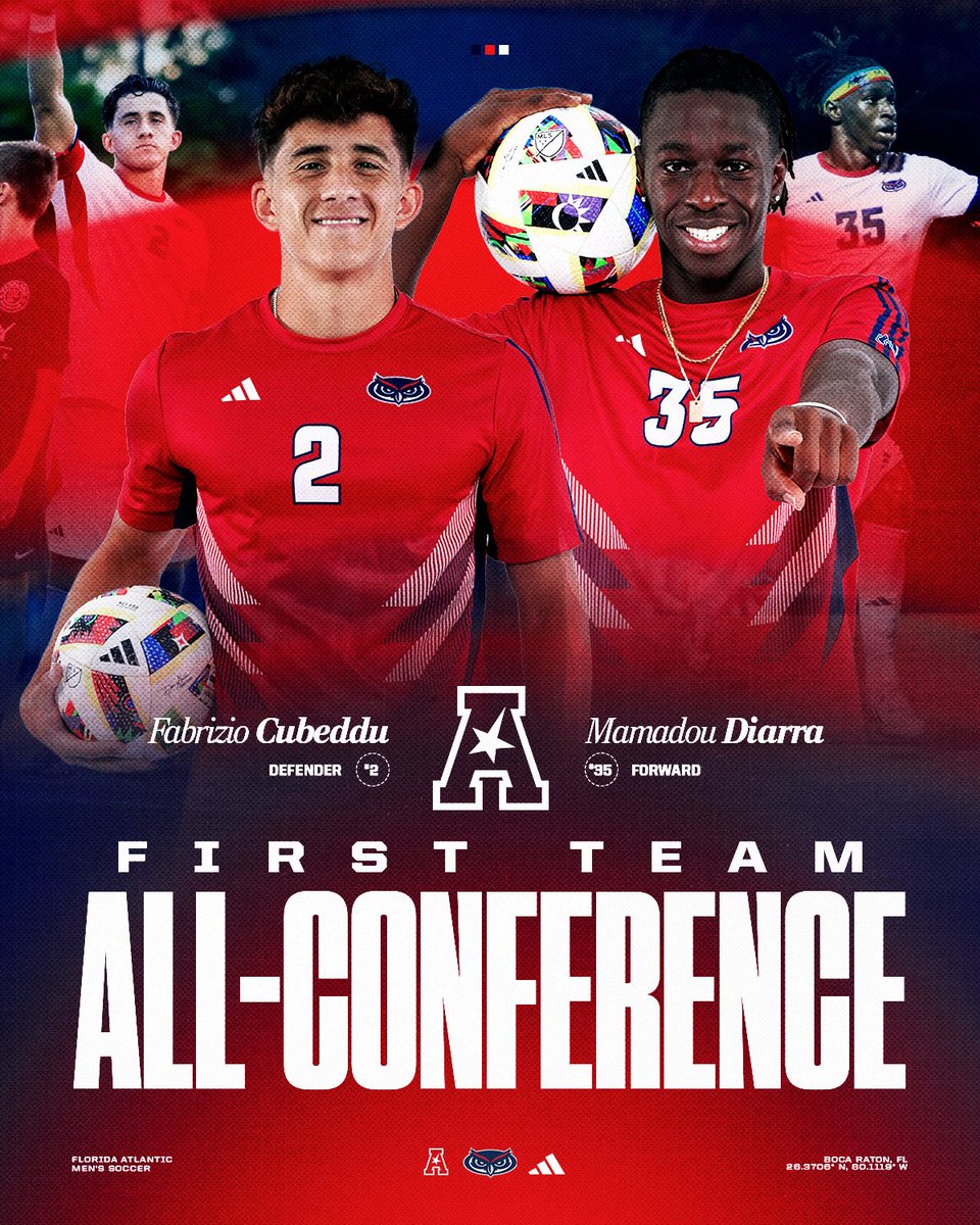 FAUpresident's tweet photo. Congrats also to these @faumsoccer players on their well-deserved  @American_Conf  accolades:
⚽️1st Team: Fabrizio Cubeddu &amp; Mamadou Diarra
⚽️2nd Team: Oliver Moller-Jensen &amp; Aboubacar Traore
⚽️All-Freshman Team: Elias Asikainen
Go Owls!👌#WIP🏝️ https://t.co/vdSSl3Vxqb