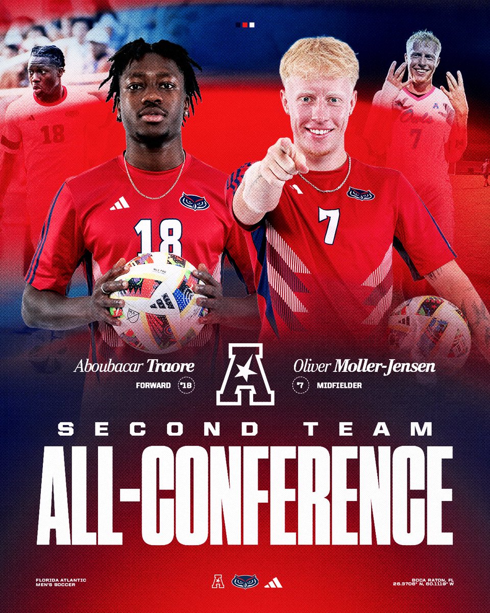 FAUpresident's tweet photo. Congrats also to these @faumsoccer players on their well-deserved  @American_Conf  accolades:
⚽️1st Team: Fabrizio Cubeddu &amp; Mamadou Diarra
⚽️2nd Team: Oliver Moller-Jensen &amp; Aboubacar Traore
⚽️All-Freshman Team: Elias Asikainen
Go Owls!👌#WIP🏝️ https://t.co/vdSSl3Vxqb